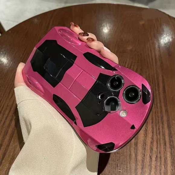 💞New! Hot Pink Luxury Car Styled Phone Case For iPhone 14 Pro - Picture 1 of 6